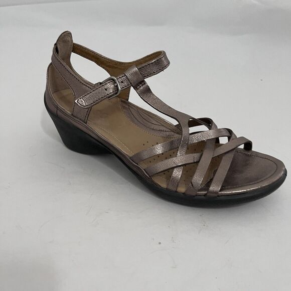 ECCO Sandal Size 6.5 EU 37 Comfort Metallic Gold Leather Gladiator T Strap Flash - Picture 7 of 8